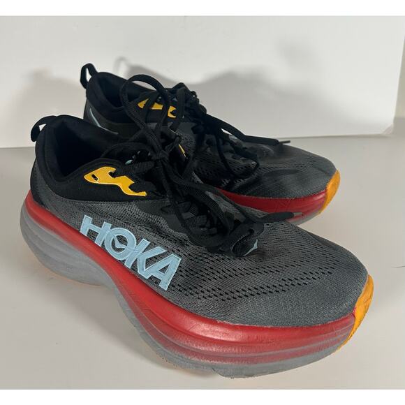 Hoka One One Bondi 8 Shoes Men 9.5 D Gray Black Red Running Sneakers Athletic - Picture 2 of 11